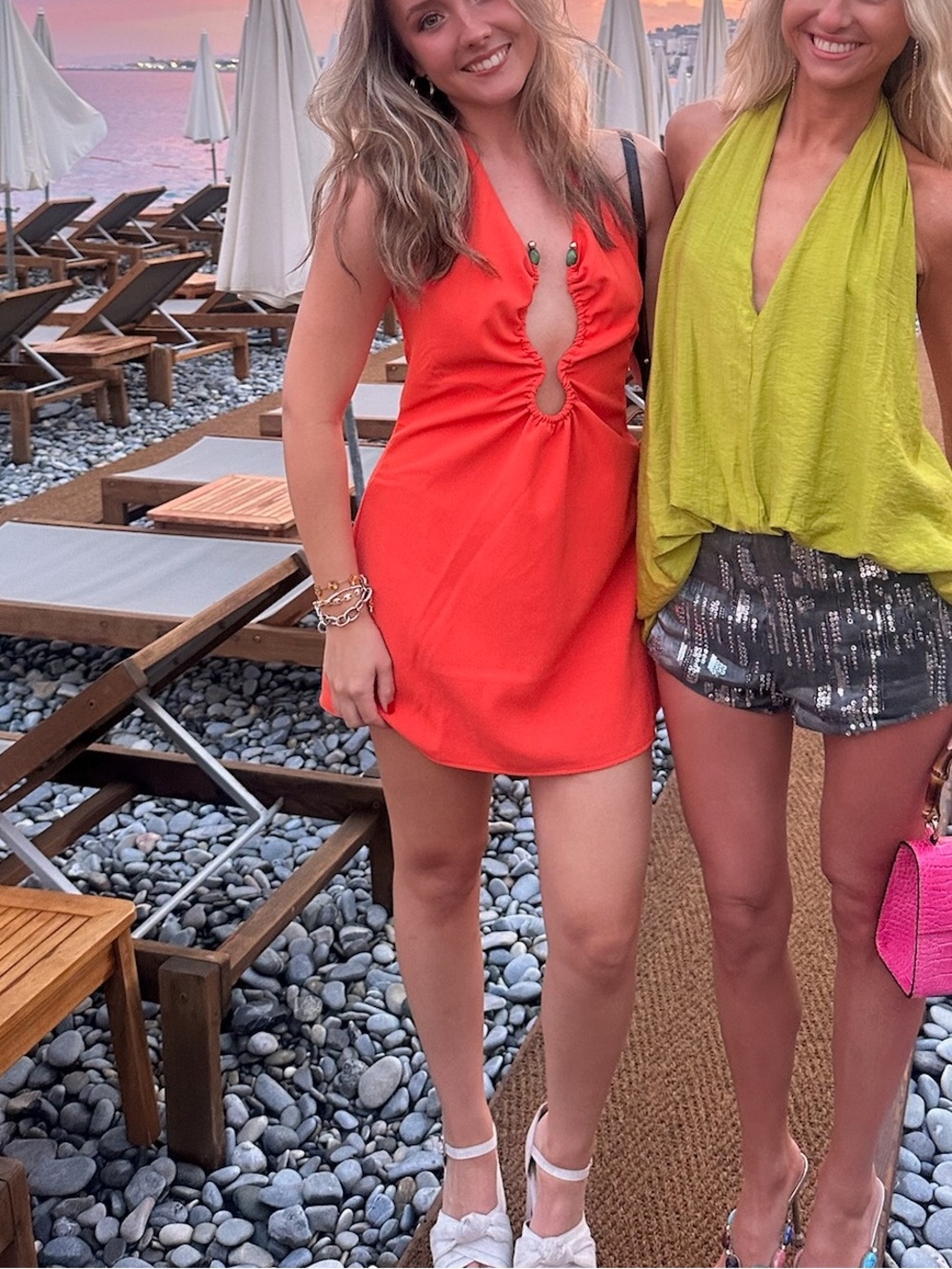 Peppermayo Coral Halter Mini Dress with Front Keyhole